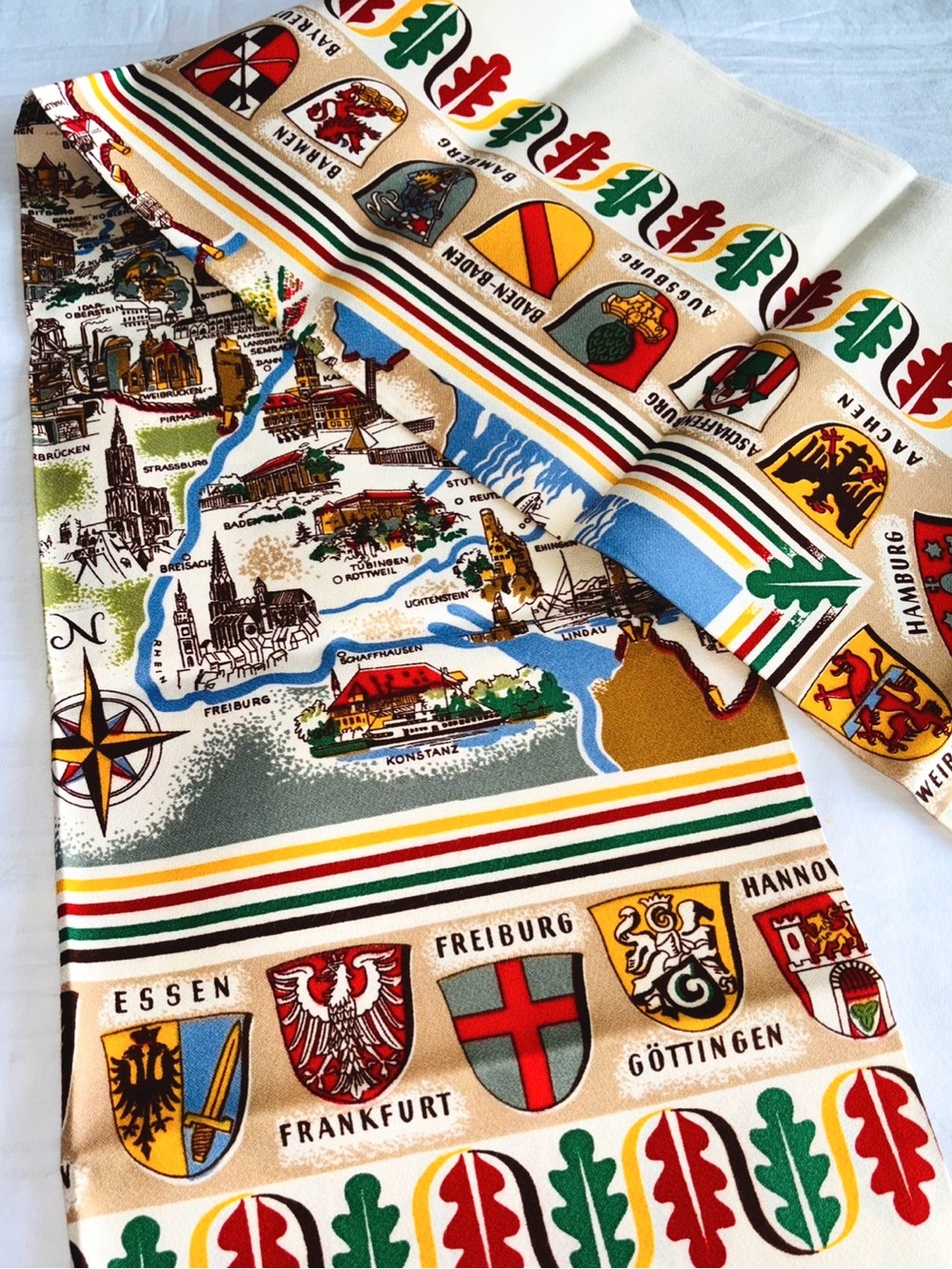 Vintage Germany Map Souvenir Tablecloth German City Crests Large Unused European